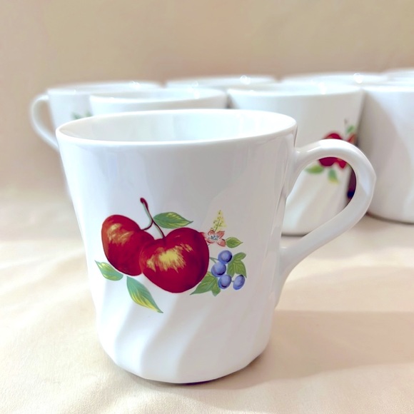 Set of 9 Corningware Swirl Fruit Coffee Mugs/Apples Pears Mugs Made in USA A1256 - Picture 2 of 6
